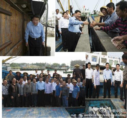 習(xí)近平總書(shū)記來(lái)到海南省瓊海市潭門(mén)鎮(zhèn)看望海上民兵連。